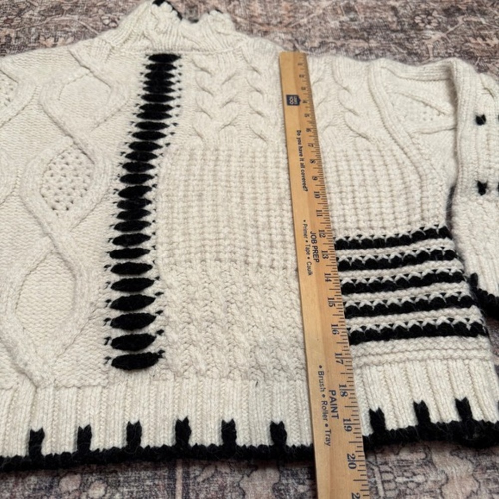 Zara Chunky Cable Knit Sweater | Black & Ivory Graphic | Mock Neck | Oversized S - Picture 5 of 6